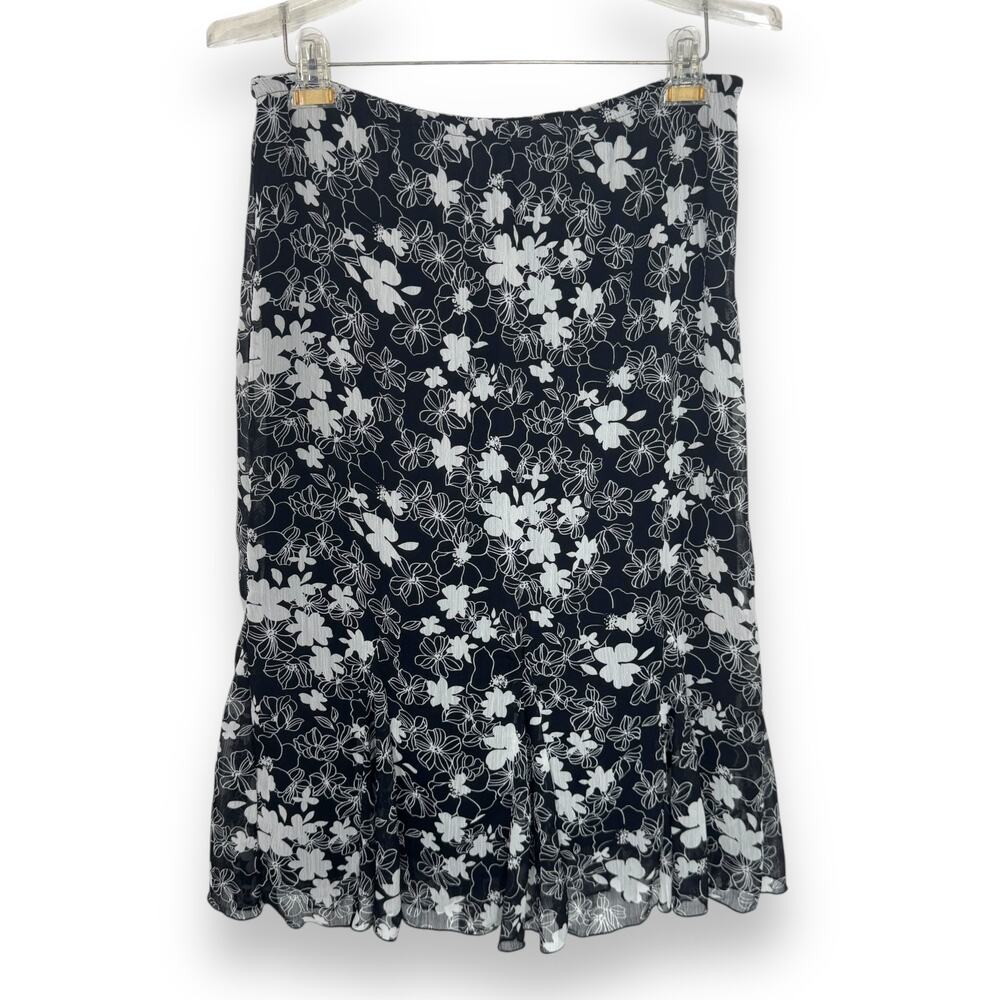 Dark Floral Sheer Chiffon Midi Skirt M Godet Feminine Fairy Grunge